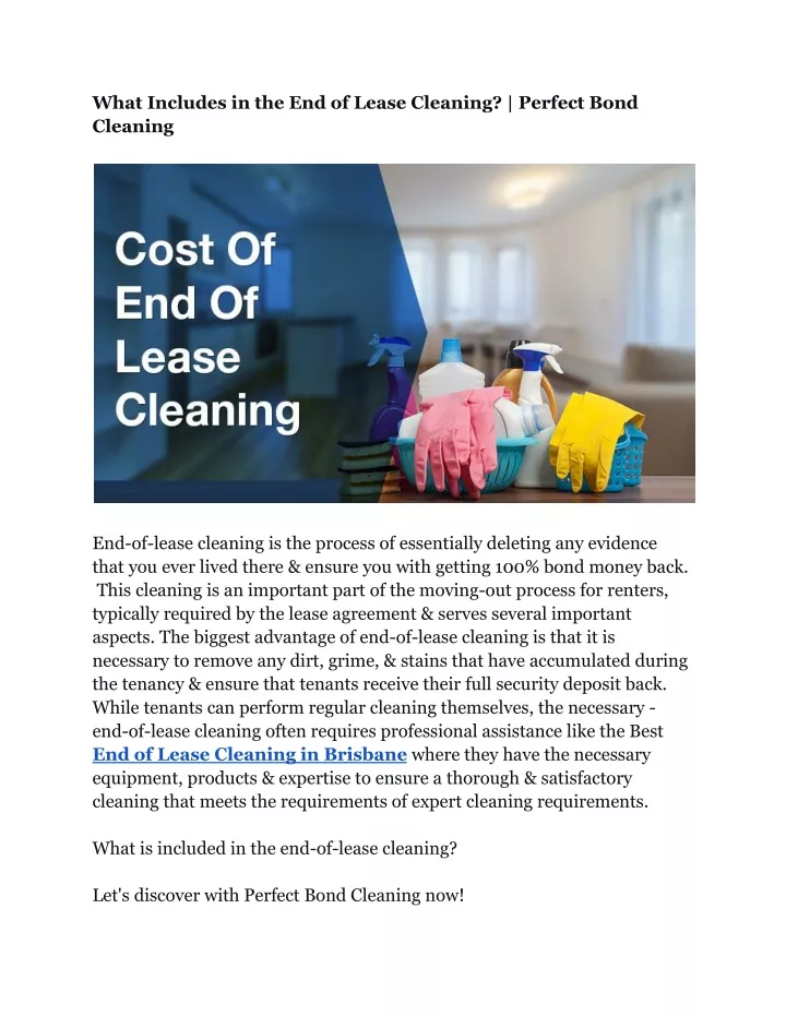 what includes in the end of lease cleaning