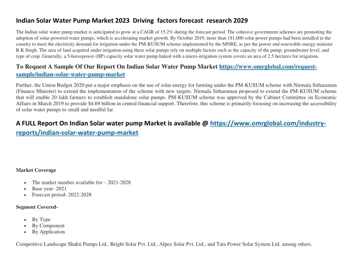 indian solar water pump market 2023 driving