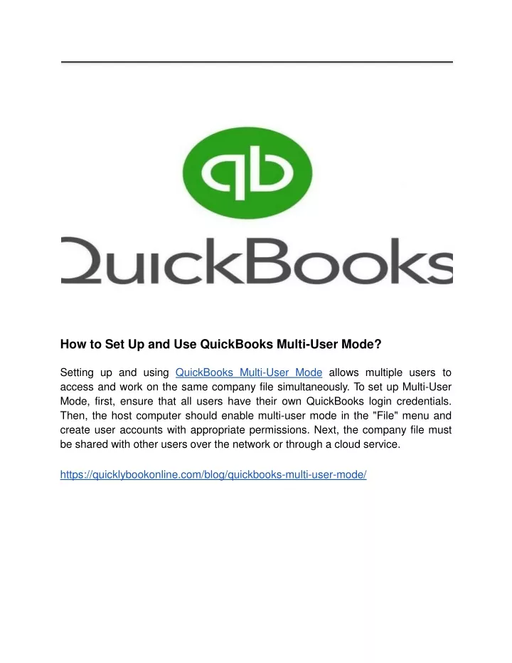 how to set up and use quickbooks multi user mode