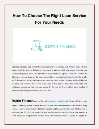 How To Choose The Right Loan Service For Your Needs