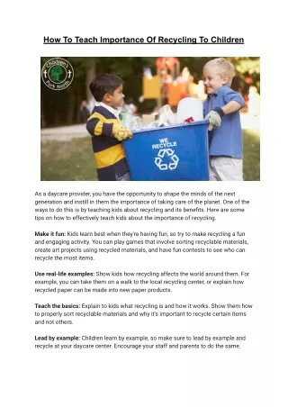 How To Teach Importance Of Recycling To Children