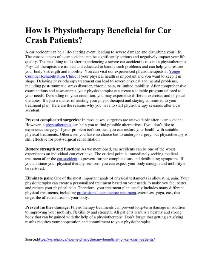 how is physiotherapy beneficial for car crash