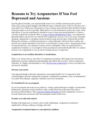Reasons to Try Acupuncture If You Feel Depressed and Anxious