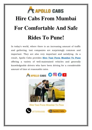 Hire Taxi Form Mumbai To Pune Call-09769864446