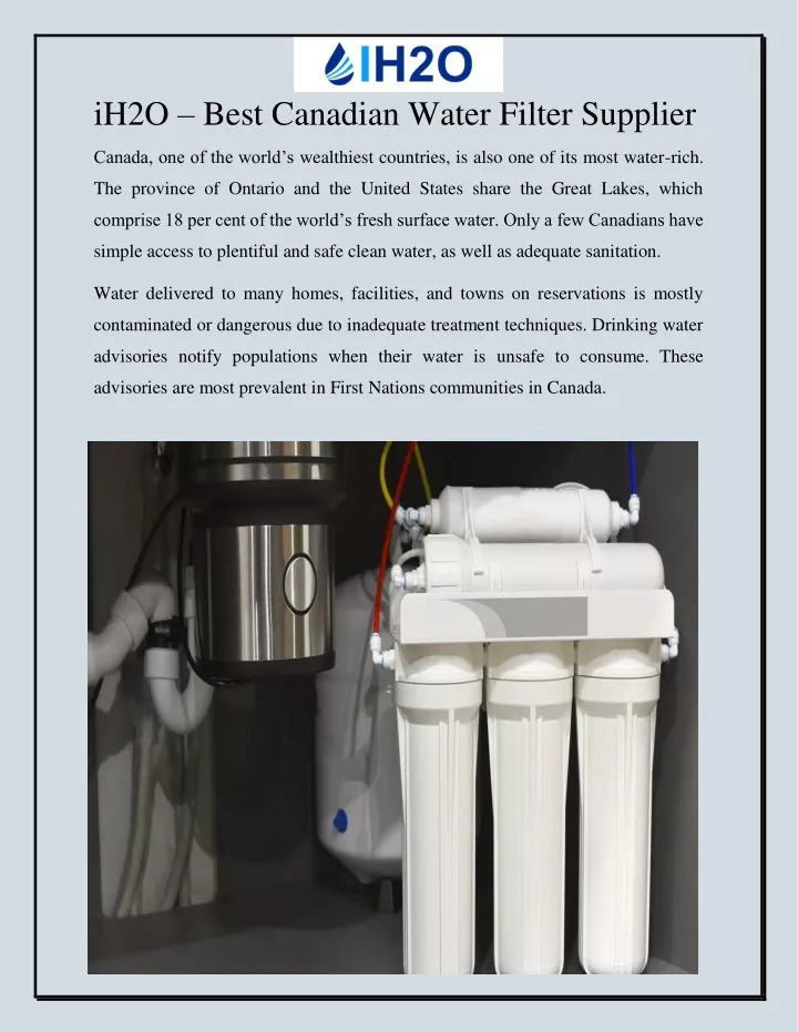 ih2o best canadian water filter supplier