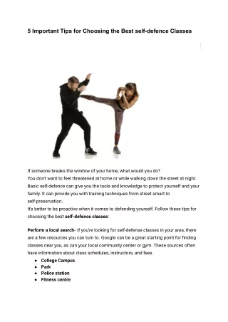 5 Important Tips for Choosing the Best self-defence Classes.