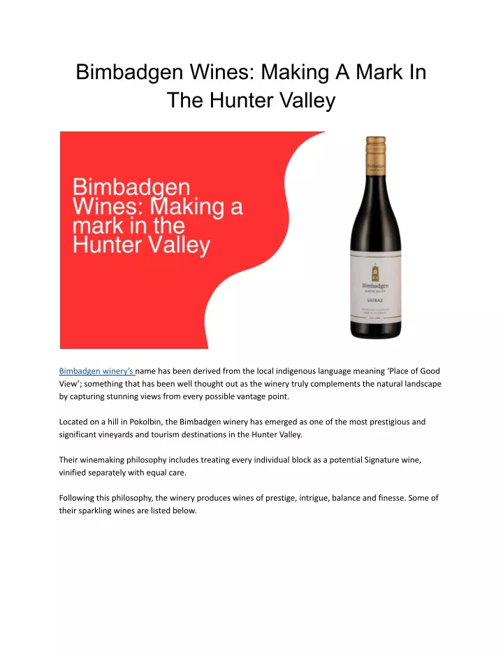 bimbadgen wines making a mark in the hunter valley