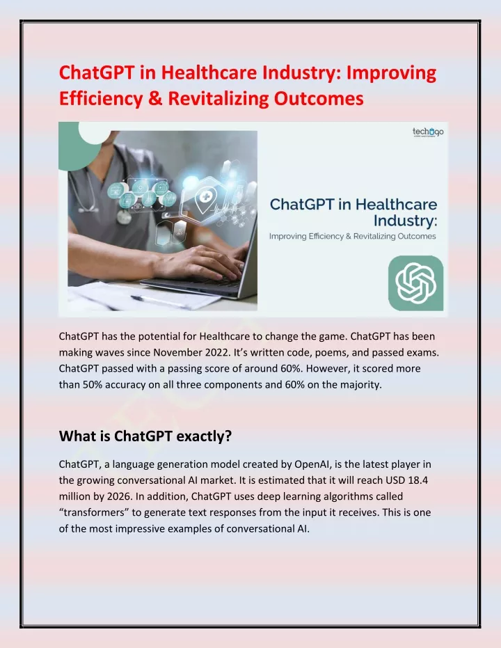chatgpt in healthcare industry improving