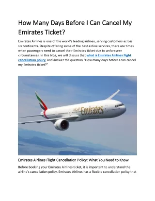 How Many Days Before I Can Cancel My Emirates Ticket