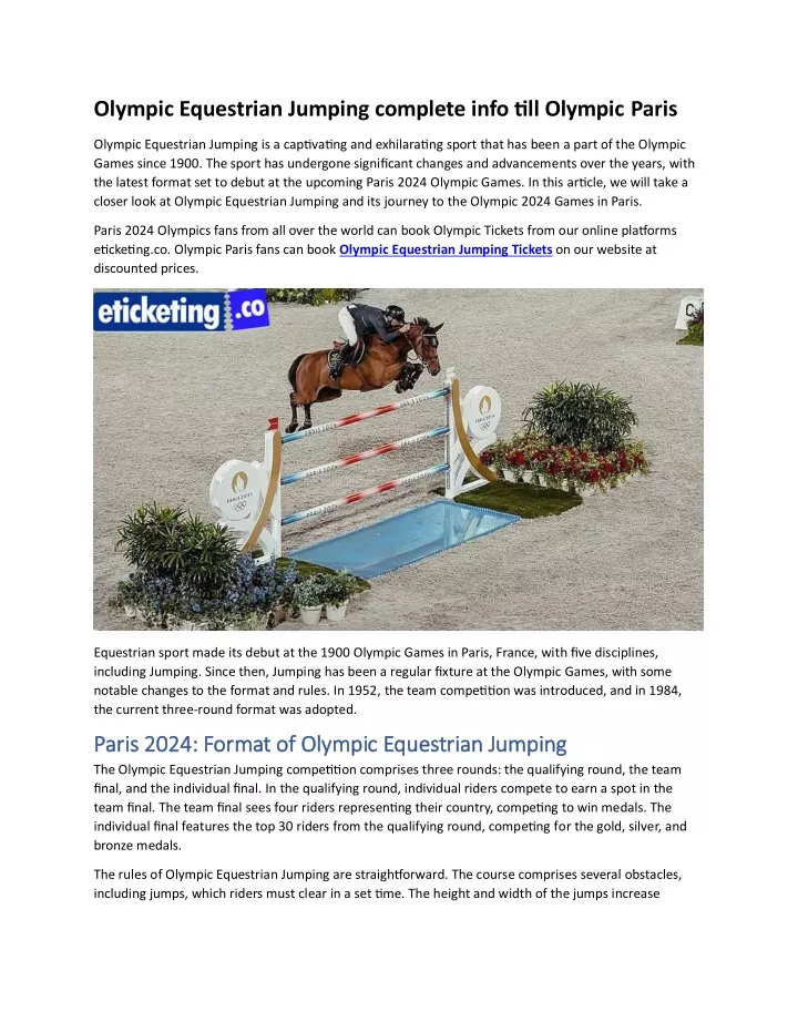 olympic equestrian jumping complete info till