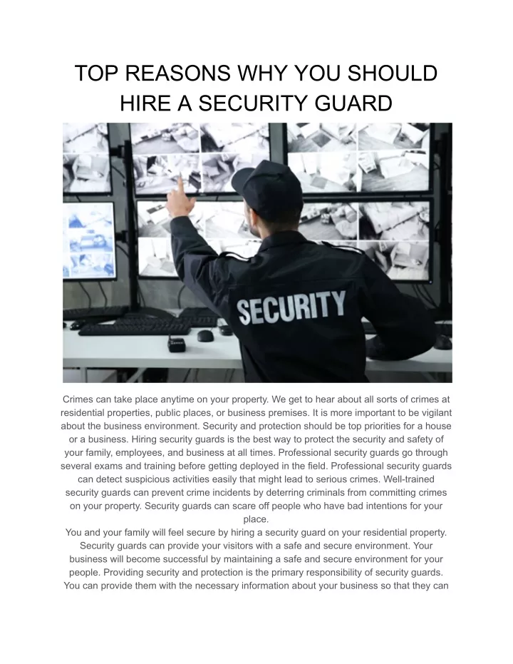 top reasons why you should hire a security guard