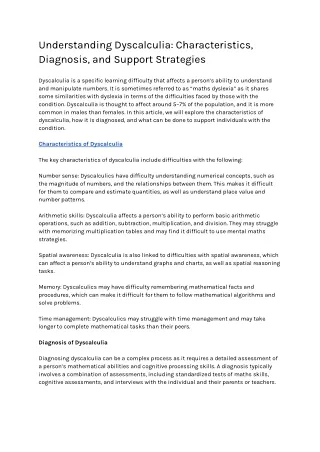 Understanding Dyscalculia_ Characteristics, Diagnosis, and Support Strategies