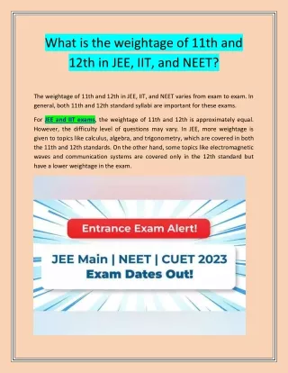 What is the weightage of 11th and 12th in JEE