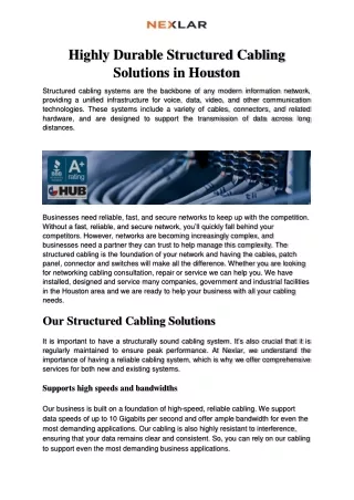 highly durable structured cabling solutions
