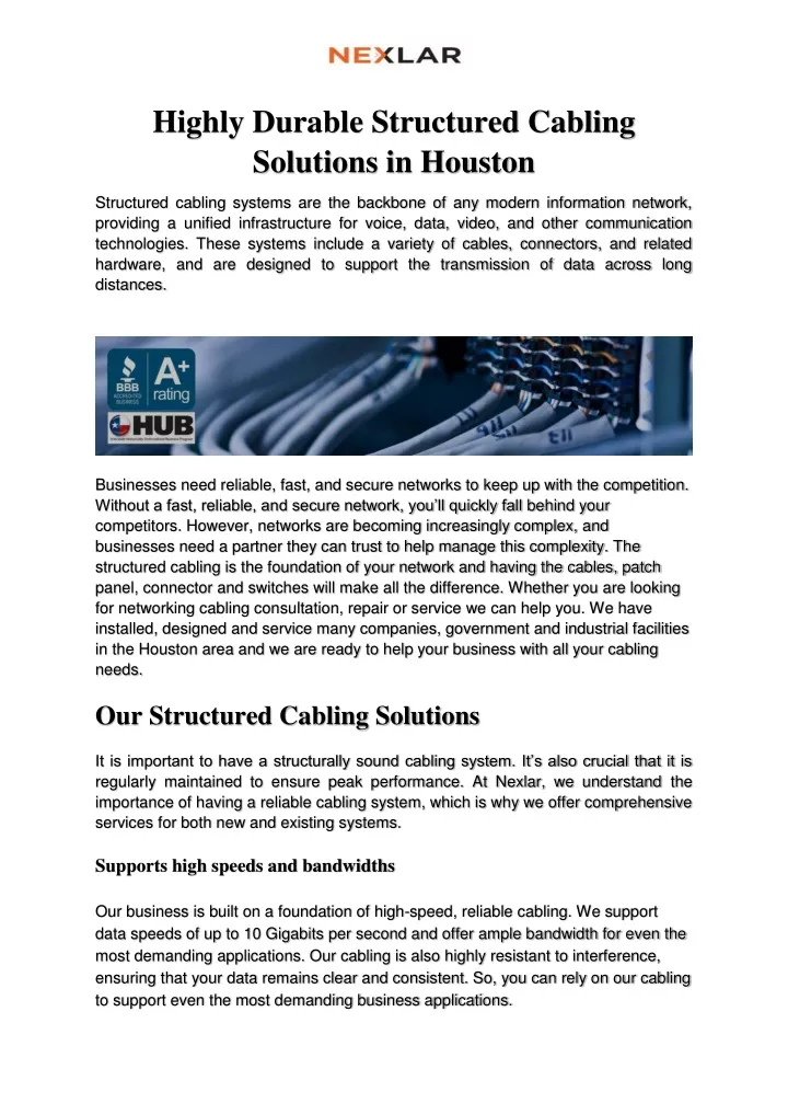 highly durable structured cabling solutions