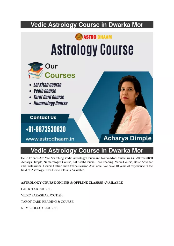 vedic astrology course in dwarka mor