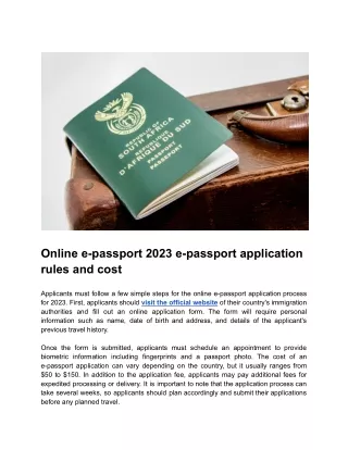 Online e-passport 2023 e-passport application rules and cost