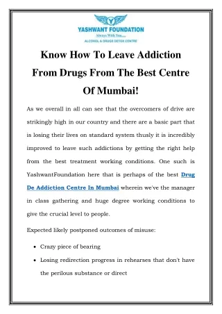 Drug De Addiction Centre In Mumbai Call Now-9319460103