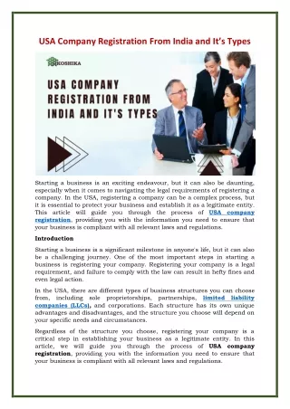 USA Company Registration From India and It’s Types