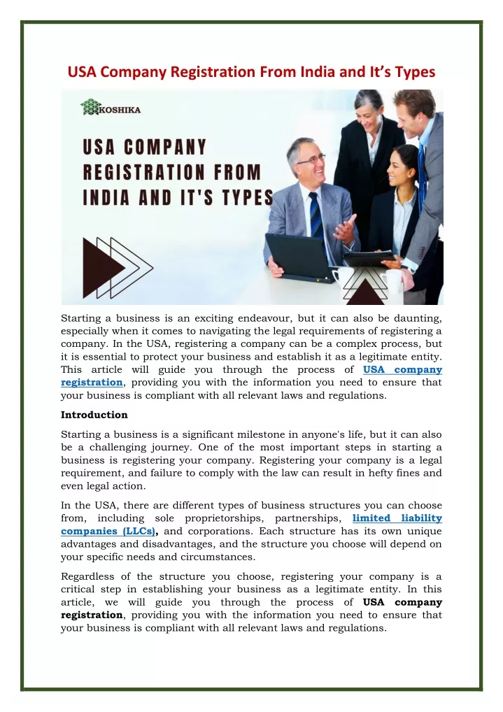 usa company registration from india and it s types