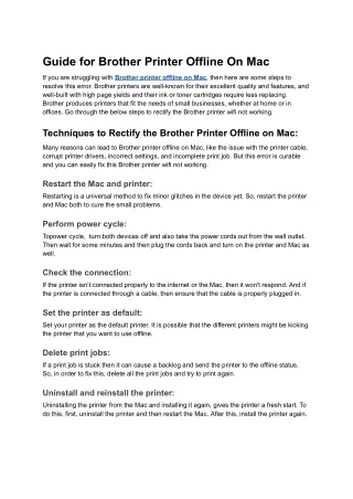 Guide For Brother Printer Offline On Mac | Fix It