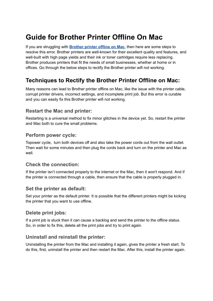 guide for brother printer offline on mac