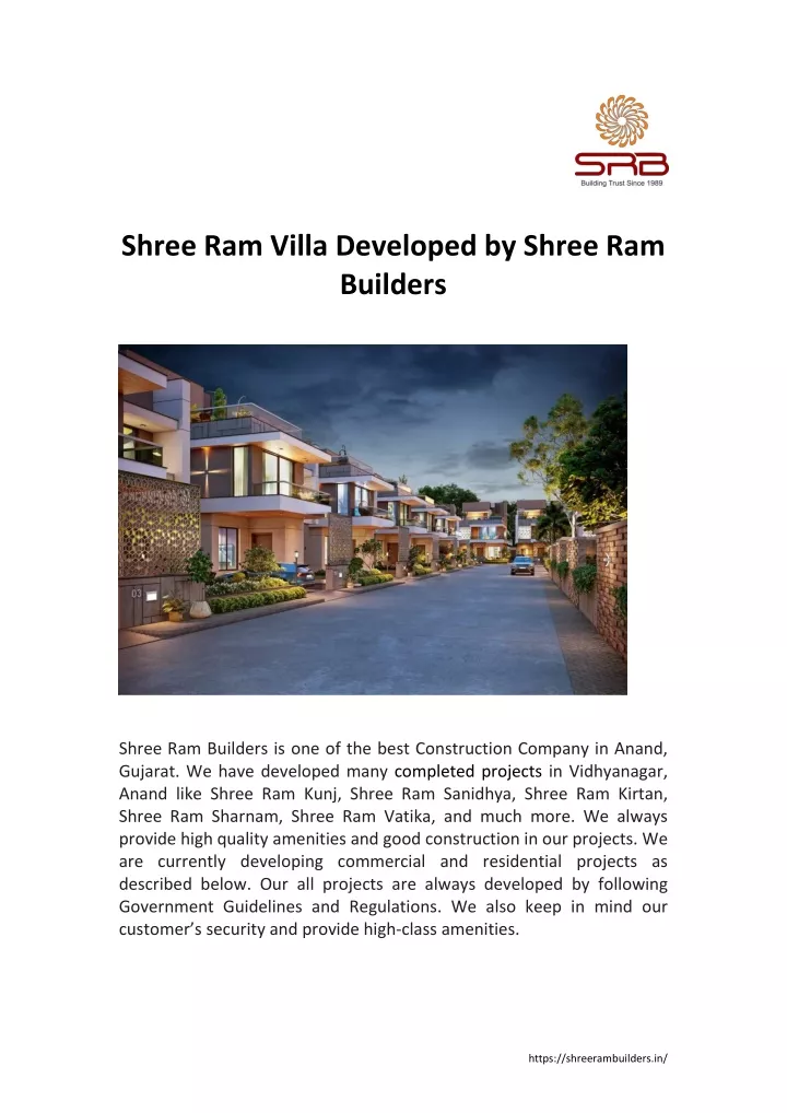 shree ram villa developed by shree ram builders