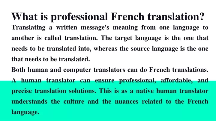 what is professional french translation