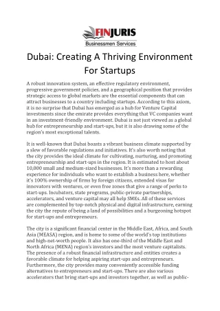 Dubai Creating A Thriving Environment For Startups