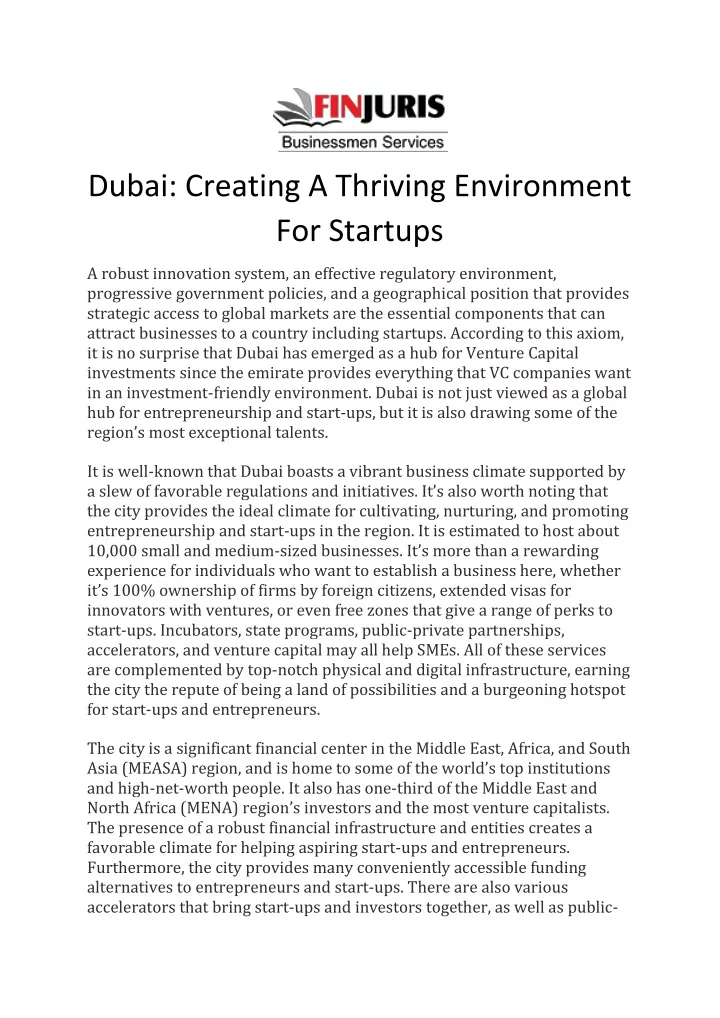 dubai creating a thriving environment for startups