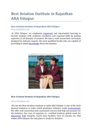 Best Aviation Institute In Rajasthan