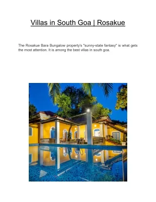 Villas in South Goa  | Rosakue