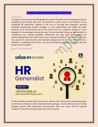 How To Start Your Journey As An HR Generalist?