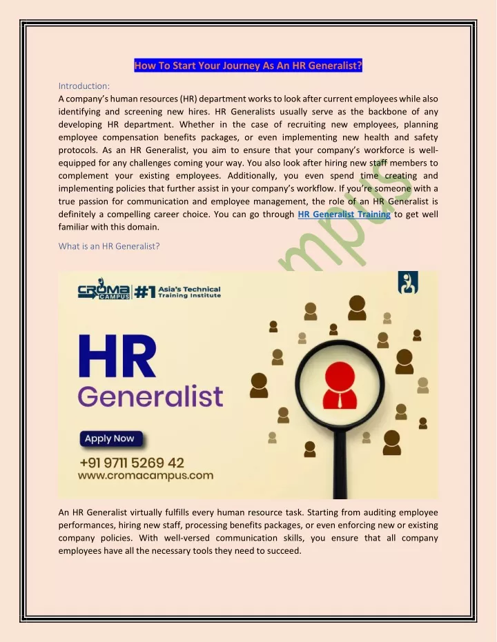 how to start your journey as an hr generalist