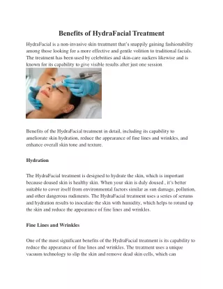 Benefits of HydraFacial Treatment