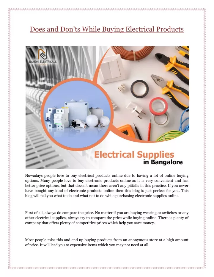 does and don ts while buying electrical products