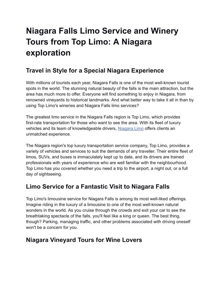 niagara falls limo service and winery tours from