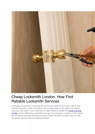Cheap Locksmith London