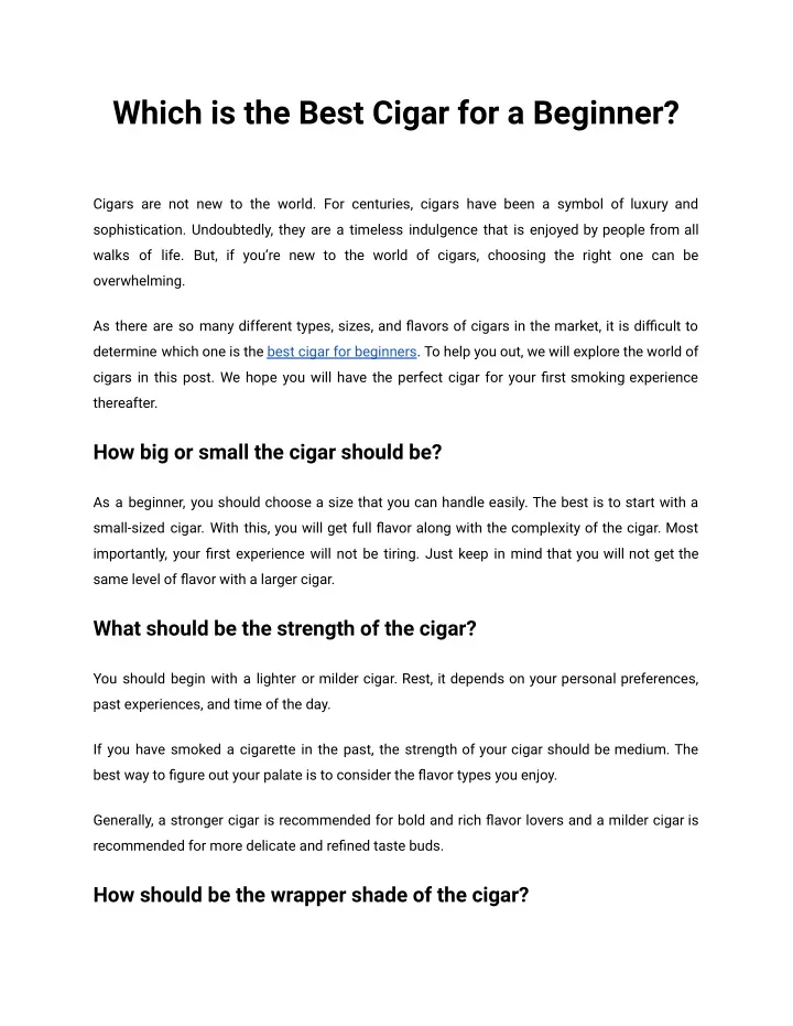 which is the best cigar for a beginner