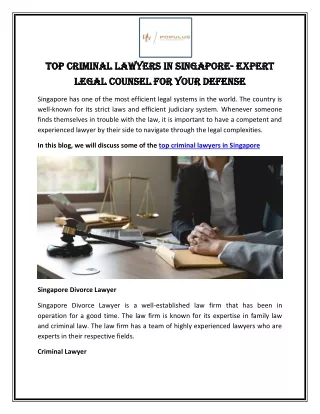 Top Criminal Lawyers In Singapore- Expert Legal Counsel for Your Defense