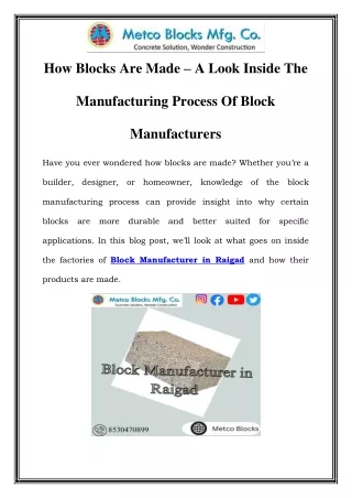 Block Manufacturer in Raigad Call-8530470899