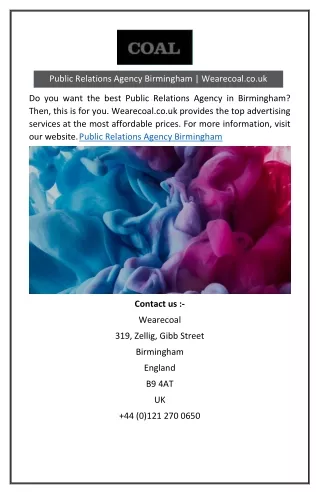 Public Relations Agency Birmingham | Wearecoal.co.uk