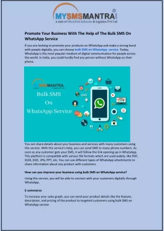 Promote Your Business With The Help of The Bulk SMS On WhatsApp Service
