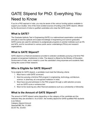 GATE Stipend for PhD:Everything You Need to Know