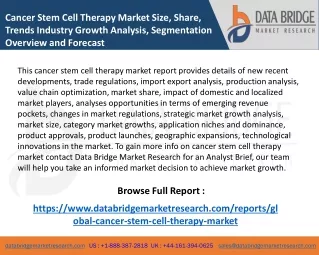 Global Cancer Stem Cell Therapy Market