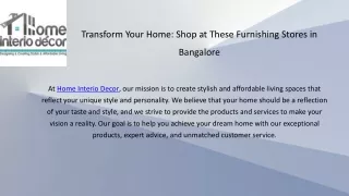 Transform Your Home Shop at These Furnishing Stores in Bangalore