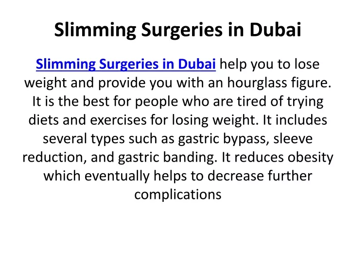 slimming surgeries in dubai