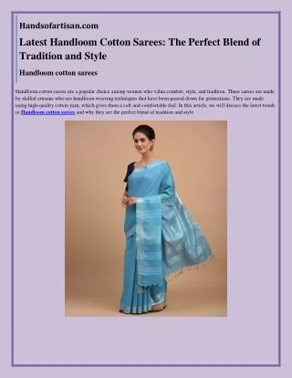 Latest Handloom Cotton Sarees The Perfect Blend of Tradition and Style