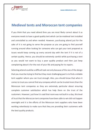 Medieval tents and Moroccan tent companies