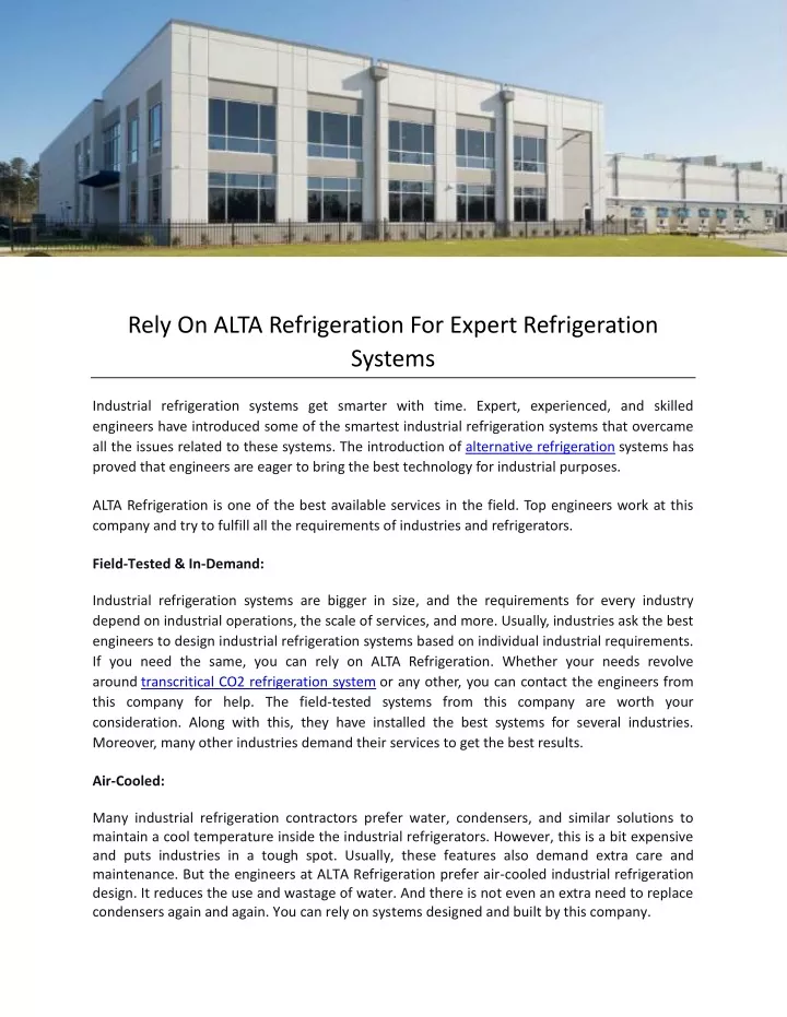 rely on alta refrigeration for expert